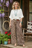 Restock--Southern Stitch Western checkered & leopard wide leg women pant XCH17046