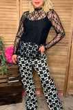 Southern Stitch Black floral lace long sleeve sheer women top XCH17075 (IS6)