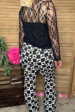 Southern Stitch Black floral lace long sleeve sheer women top XCH17075 (IS6)