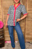 Restock -- Western Leopard print ruffle short sleeve women boutique top Southern Stitch XCH16847 (FS1)