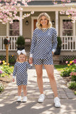 Southern Stitch Mom and me navy blue checkered 2pcs women's sets XCH17044