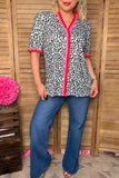 Restock -- Western Leopard print ruffle short sleeve women boutique top Southern Stitch XCH16847 (FS1)