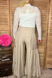 Clearance--Southern Stitch Beige wide leg tiered women's pant w/elastic waist XCH16870