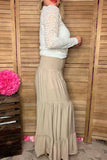 Clearance--Southern Stitch Beige wide leg tiered women's pant w/elastic waist XCH16870