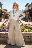 Clearance--Southern Stitch Beige wide leg tiered women's pant w/elastic waist XCH16870