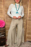 Clearance--Southern Stitch Beige wide leg tiered women's pant w/elastic waist XCH16870