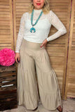 Clearance--Southern Stitch Beige wide leg tiered women's pant w/elastic waist XCH16870