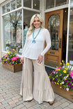 Southern Stitch White mesh long sleeve sheer women top XCH17064