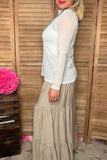 Southern Stitch White mesh long sleeve sheer women top XCH17064