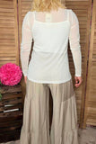 Southern Stitch White mesh long sleeve sheer women top XCH17064