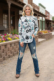Clearance-- Vegas print long sleeve sheer women top XCH17071