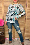 Clearance-- Vegas print long sleeve sheer women top XCH17071