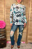 Clearance-- Vegas print long sleeve sheer women top XCH17071