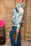 Clearance-- Vegas print long sleeve sheer women top XCH17071