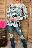 Clearance-- Vegas print long sleeve sheer women top XCH17071