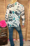 Clearance-- Vegas print long sleeve sheer women top XCH17071