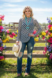 Southern Stitch Checkered print long sleeve sheer women top XCH17036