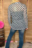 Southern Stitch Checkered print long sleeve sheer women top XCH17036
