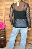 Clearance Rhinestone checkered long sleeve black mesh women top XCH17065