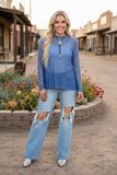 Southern Stitch Rhinestone checkered navy blue sheer women top XCH17067