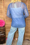 Southern Stitch Rhinestone checkered navy blue sheer women top XCH17067