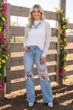 Southern Stitch Rhinestone checkered long sleeve white mesh women top XCH17069