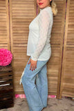 Southern Stitch Rhinestone checkered long sleeve white mesh women top XCH17069