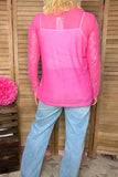 Clearance-- Rhinestone checkered long sleeve hot pink mesh women top XCH17066