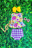 Purple floral & checkers 2pc sleeveless baby set XCH0999-7H A13S1