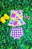 Purple floral & checkers 2pc sleeveless baby set XCH0999-7H A13S1