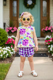 Purple floral & checkers 2pc sleeveless baby set XCH0999-7H A13S1