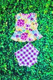Purple floral & checkers 2pc sleeveless baby set XCH0999-7H A13S1