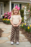 Mom and me Brown checkered & leopard wide leg girls pant XCH09010 A11S2