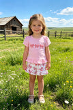 Cute pink bow patch short sleeve top & shorts 2pc girls set 2601058M A8S1