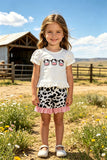 Cow patch white short sleeve top & cow shorts 2pc girls set 2601059M