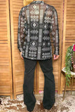 Western chic aztec printed sheer long sleeve women botuique top Southern Stitch GJQ17238