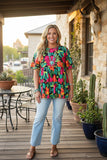 Trendy floral short sleeve women boutique blouse Southern Stitch GJQ16397 IS2