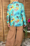 Western turquoise prints mesh women boutique shirt Southern Stitch GJQ17182