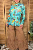 Western turquoise prints mesh women boutique shirt Southern Stitch GJQ17182