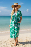 Western green floral printed short sleeve boutique women's dress GJQ16445 AS4
