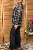 Western chic aztec printed sheer long sleeve women botuique top Southern Stitch GJQ17238