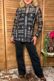 Western chic aztec printed sheer long sleeve women botuique top Southern Stitch GJQ17238