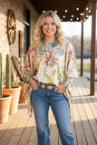 Luxury tropical print batwing sleeve women boutique blouse Southern Stitch GJQ17179