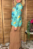 Western turquoise prints mesh women boutique shirt Southern Stitch GJQ17182
