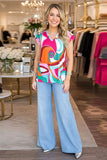 Southern Stitch Boutique clothing suppliers Abstract prints cap sleeve women's blouse XCH16454