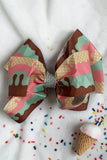 Chic double layer rehinestone 7.5" ice cream cone print boutique girls hairbow $10 for 12pc