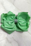 Chic double layer rehinestone 7.5" green boutique girls hairbow $10 for 12pc