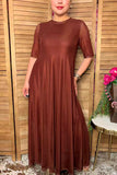 Pre-Sale western brown mesh women's boutique maxi dress XCH17453