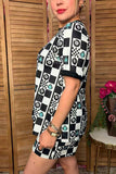 Turquoise western patchwork top & shorts women's boutique set Southern Stitch XCH17081