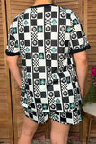 Turquoise western patchwork top & shorts women's boutique set Southern Stitch XCH17081